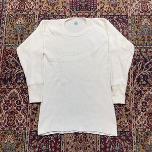 Mens White Thermal Long Sleeve Crew Neck Shirt L 42-44 50% Polyester 50% Cotton